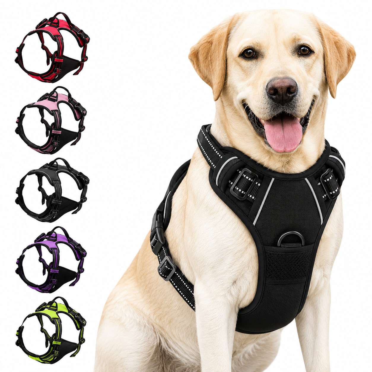 Heavy Duty No-Pull Dog Harness with Handle – Reflective, Front-Clip, Padded & Adjustable for Medium to Large Dogs